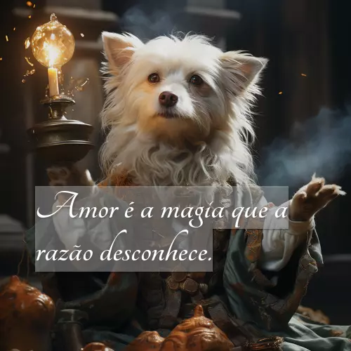 Um cachorro mágico pratica seu feitiço - Amor é a magia que a razão desconhece.