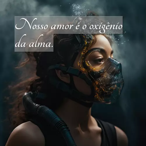 Uma mulher respira através de uma máscara de oxigênio mágica - Nosso amor é o oxigênio da alma.